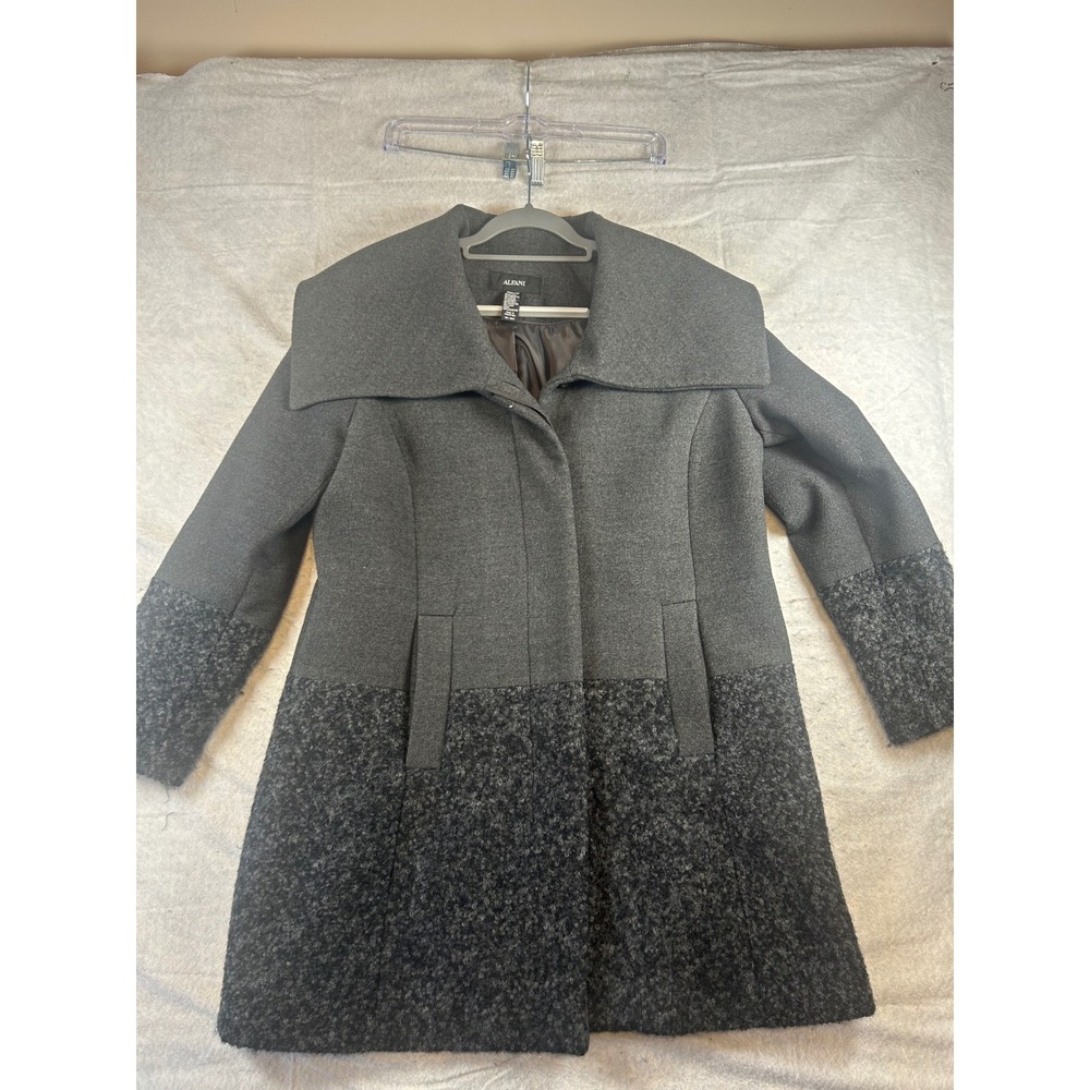 Alfani Women's Medium Gray‎ Wool Blend Coat Shawl Collar Textured Sleeves